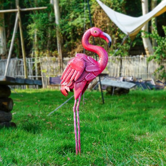 New Pink Yard Flamingos Metal Flamingo Sculptures for Garden & Outdoor Decor - Picture 1 of 8